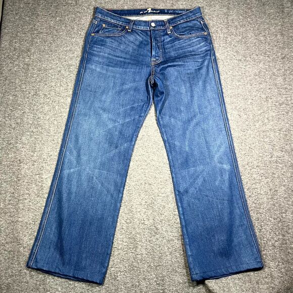 7 For All Mankind Jeans Mens 32 (33x30) A Pocket Relaxed Straight Button Fly - Picture 1 of 12
